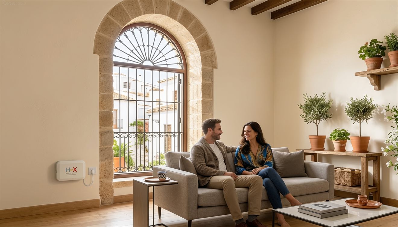 Salón de una vivienda en La Rioja con el sistema HUMIX instalado en la pared